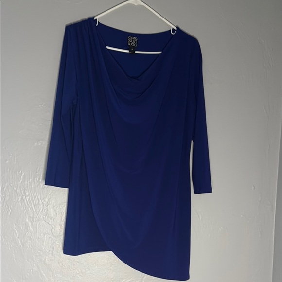 CLARA SUNWOO Blue Asymmetrical Blouse 12 - Picture 1 of 10